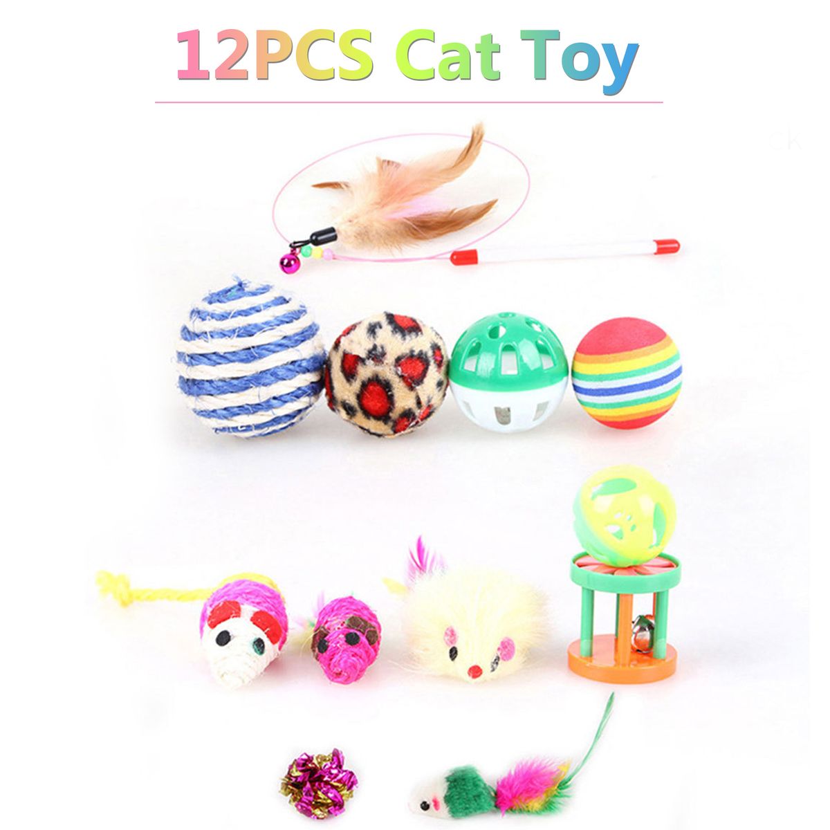 12PCS Cat Toy Interactive Pets Toys Variety Pack Set