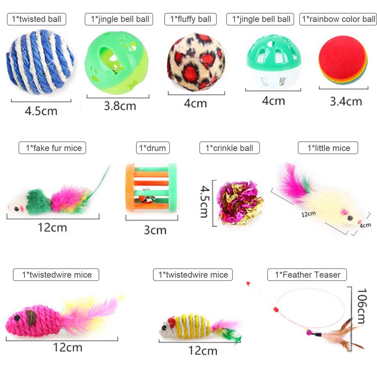 12PCS Cat Toy Interactive Pets Toys Variety Pack Set