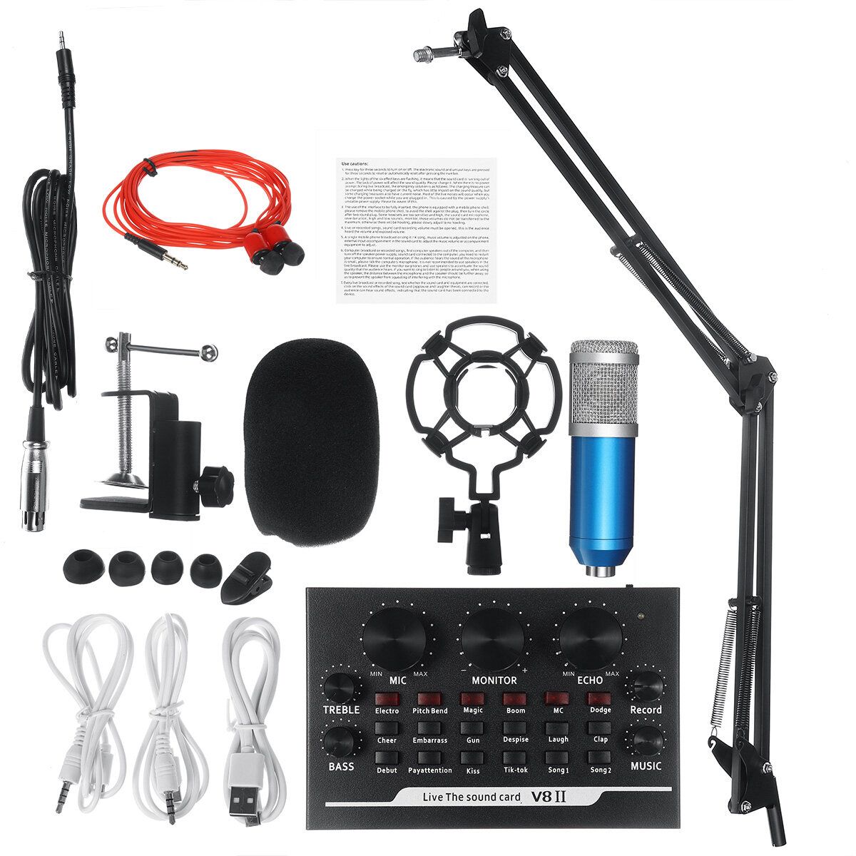 BM800 Condenser Microphone Mic Kit Live Studio Sound Recording Mount Boom Stand Blue