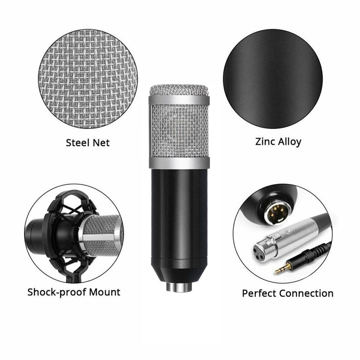 BM800 Condenser Microphone Mic Kit Live Studio Sound Recording Mount Boom Stand Blue