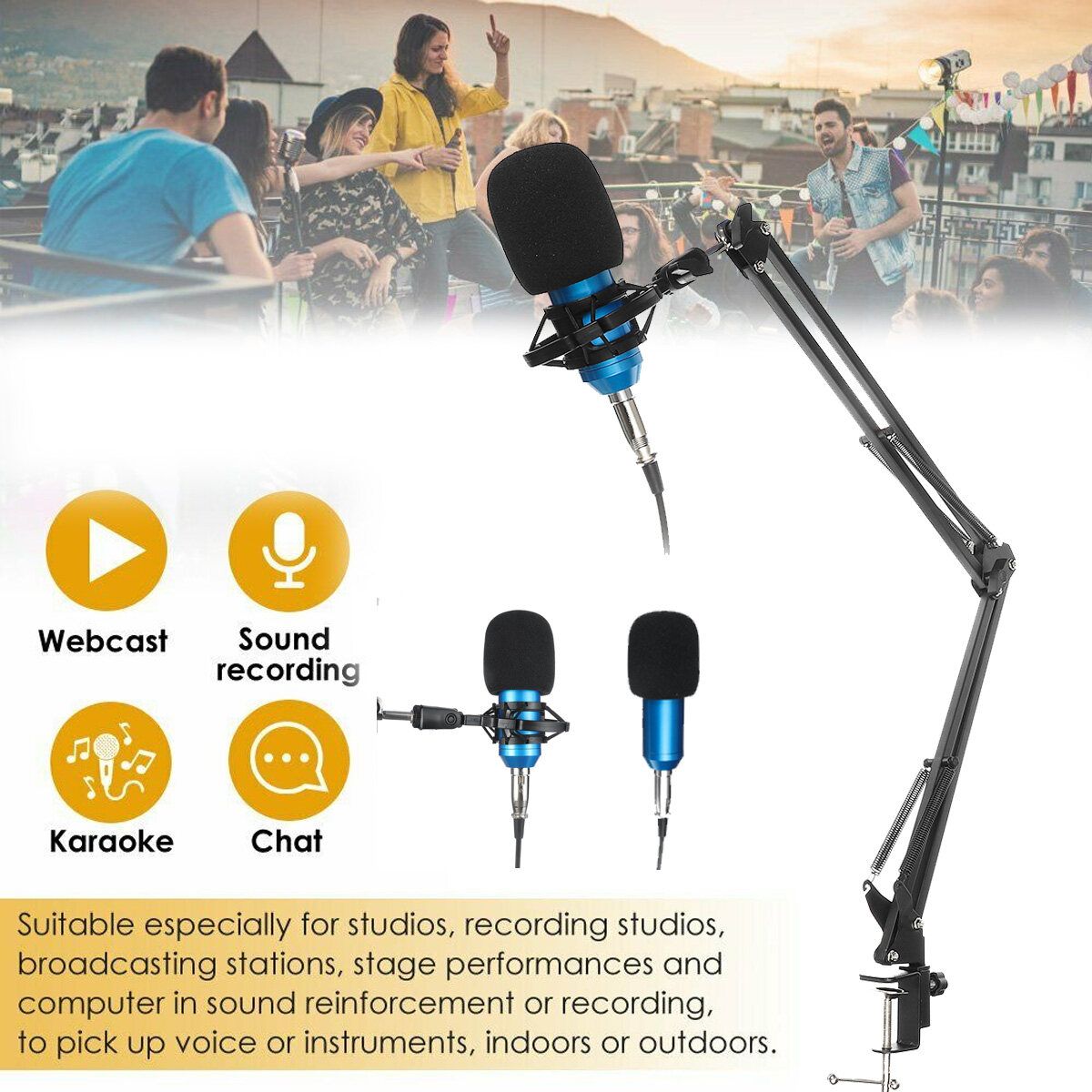 BM800 Condenser Microphone Mic Kit Live Studio Sound Recording Mount Boom Stand Blue