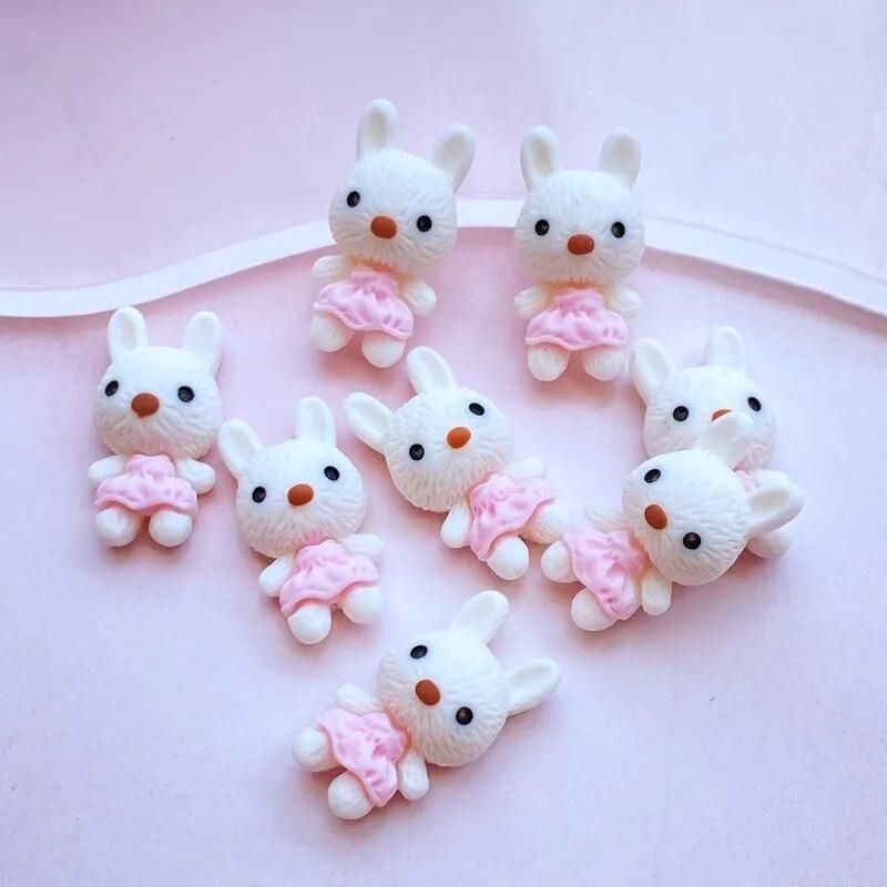 10Pcs New Cute Cartoon Little White Rabbit Flat Back Resin Cabochons Scrapbooking DIY Jewelry Craft Decoration Accessorie