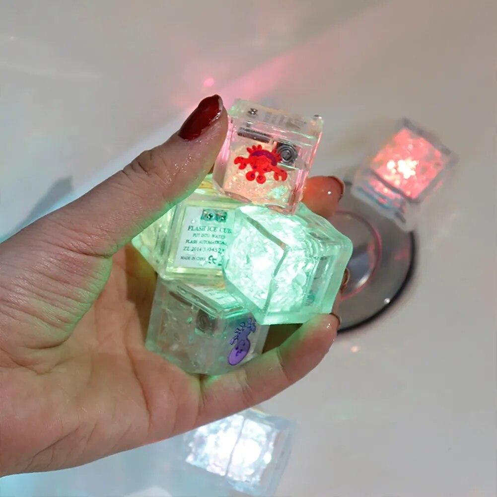 8pcs Flash Ice Cubes Decor Battery Powered LED Light Glowing Ice Cubes Toy Shower Bathtub Ice Toys for Festival Party Decoration
