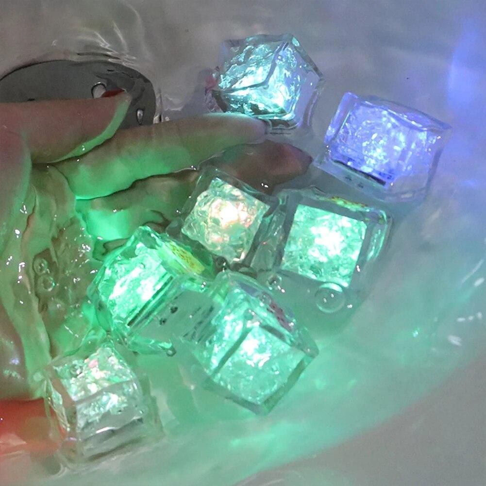 8pcs Flash Ice Cubes Decor Battery Powered LED Light Glowing Ice Cubes Toy Shower Bathtub Ice Toys for Festival Party Decoration