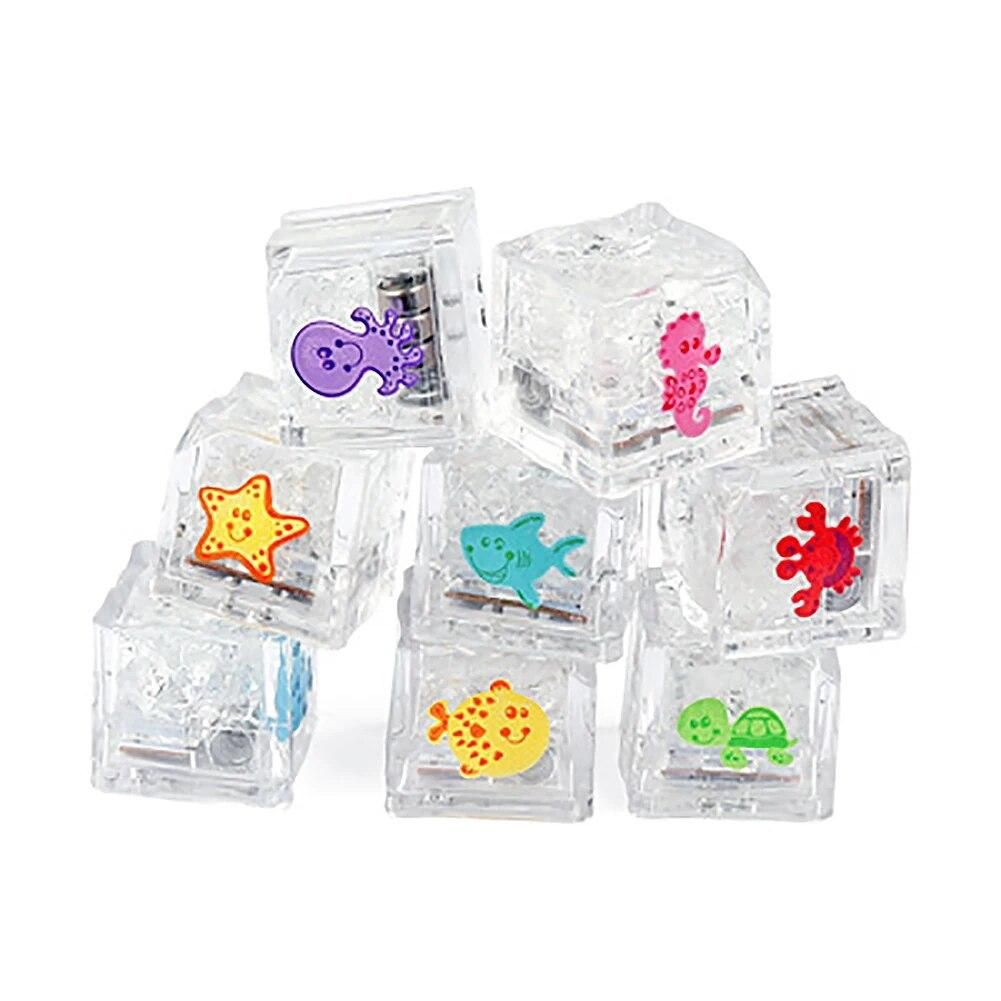 8pcs Flash Ice Cubes Decor Battery Powered LED Light Glowing Ice Cubes Toy Shower Bathtub Ice Toys for Festival Party Decoration