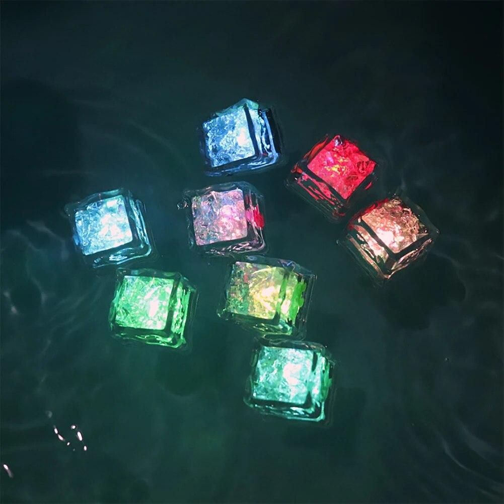 8pcs Flash Ice Cubes Decor Battery Powered LED Light Glowing Ice Cubes Toy Shower Bathtub Ice Toys for Festival Party Decoration