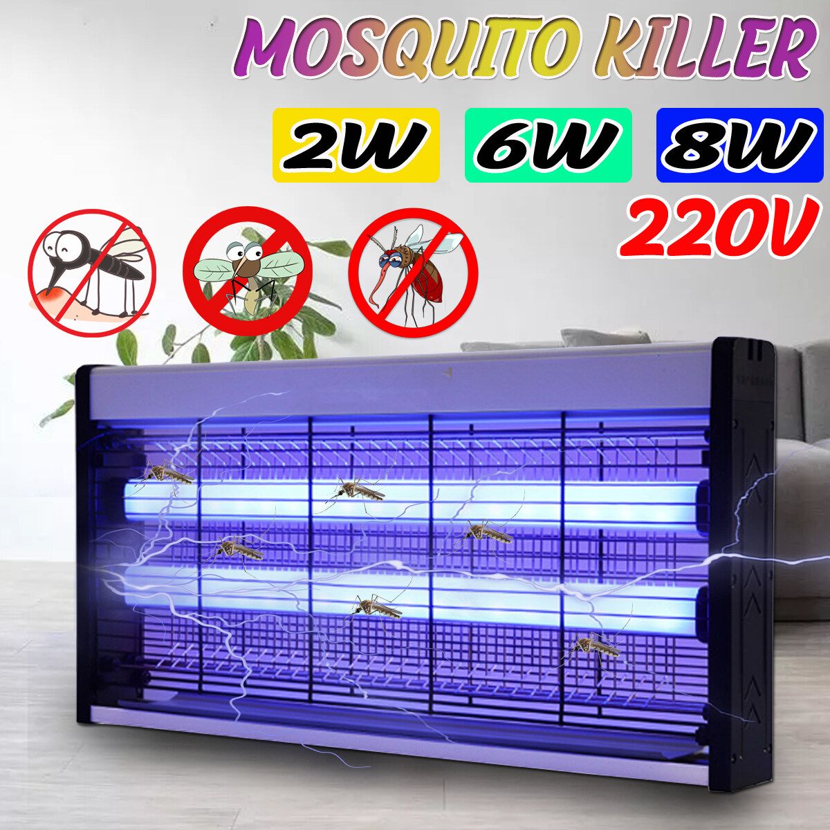 2/6/8W Electric Mosquito Fly Killer Insect UV Lamp Home Pest Catcher 2W