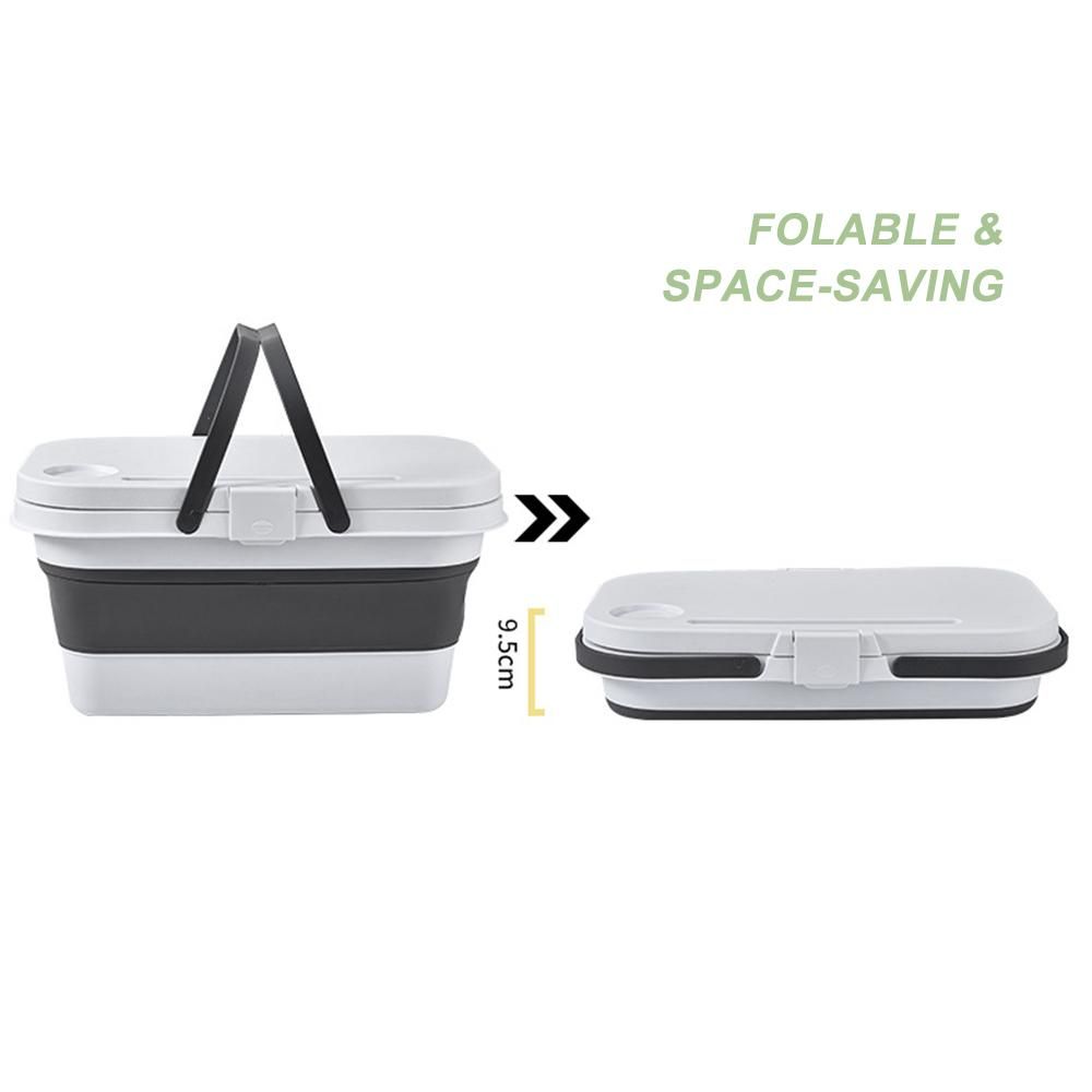 Multi-Function Foldable Picnic Basket Food Tray Table for Picnic Beach Camping Hiking Fishing BBQ
