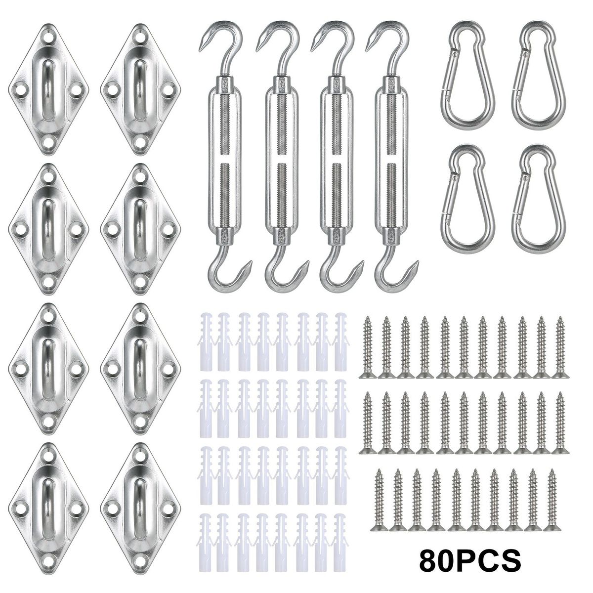 80PCS 5mm 5Inches S-un Shade Sail Hardware Kit Set For