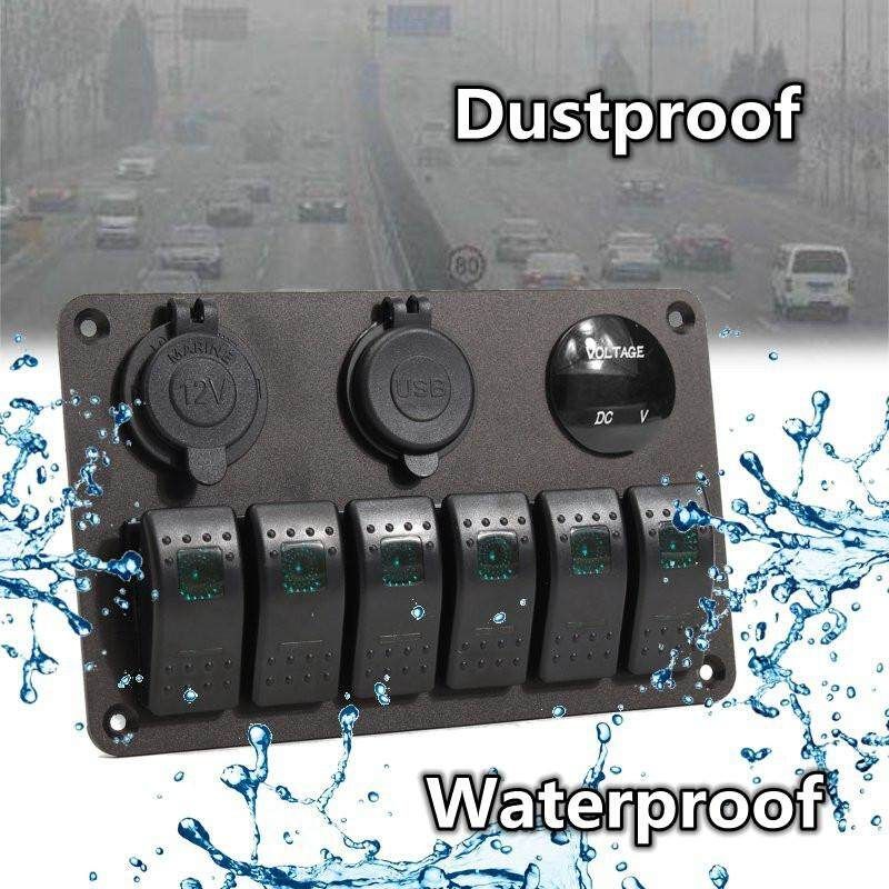 Car Marine Boat 6-Gang Waterproof Circuit Multi LED Rocker Switch Panel Breaker LED White