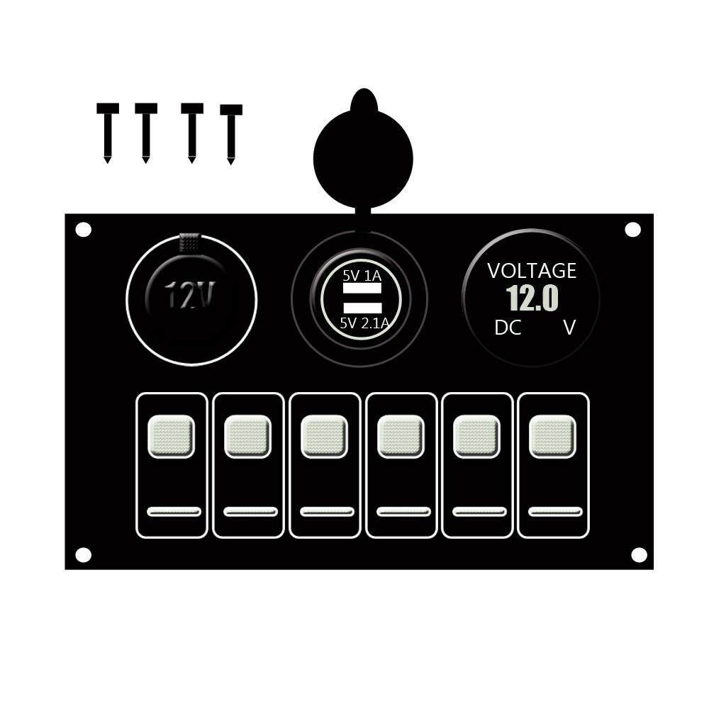 Car Marine Boat 6-Gang Waterproof Circuit Multi LED Rocker Switch Panel Breaker LED White