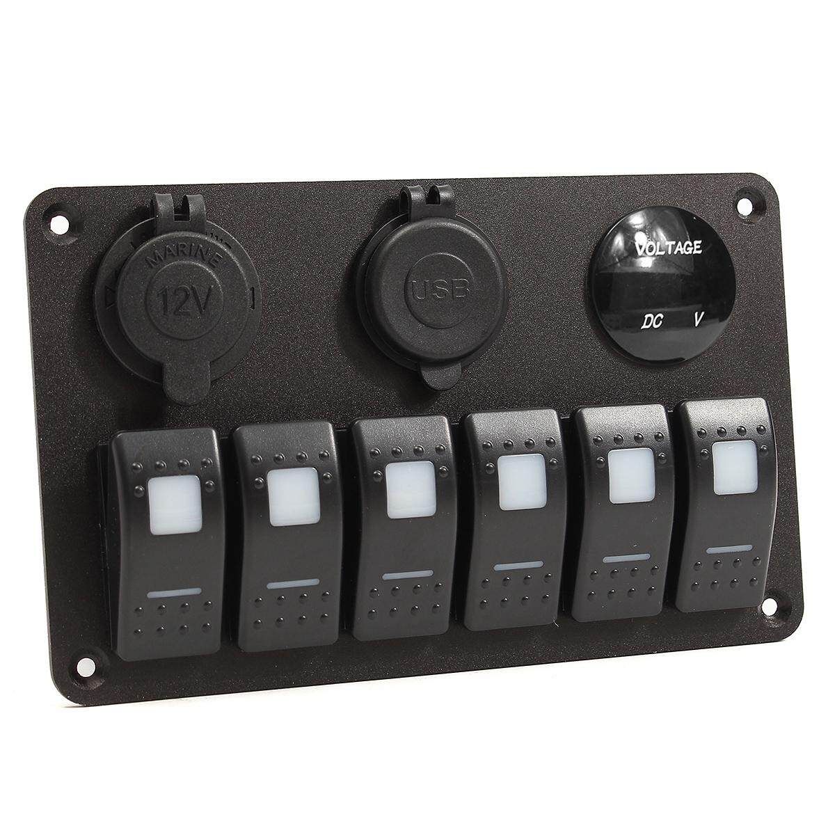 Car Marine Boat 6-Gang Waterproof Circuit Multi LED Rocker Switch Panel Breaker LED White