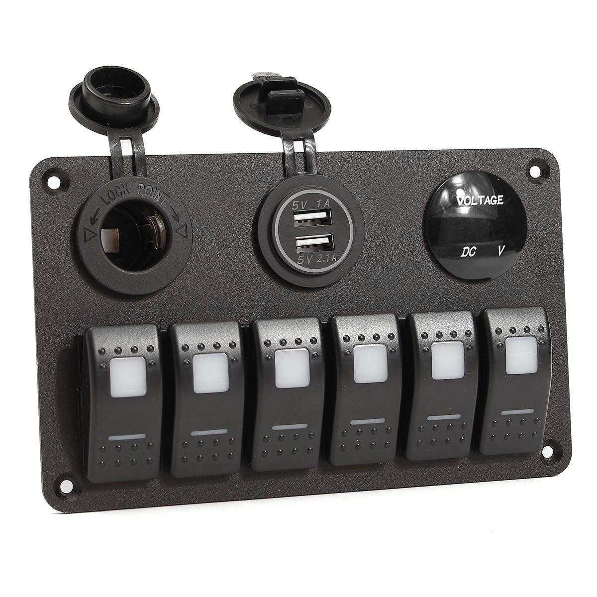 Car Marine Boat 6-Gang Waterproof Circuit Multi LED Rocker Switch Panel Breaker LED White