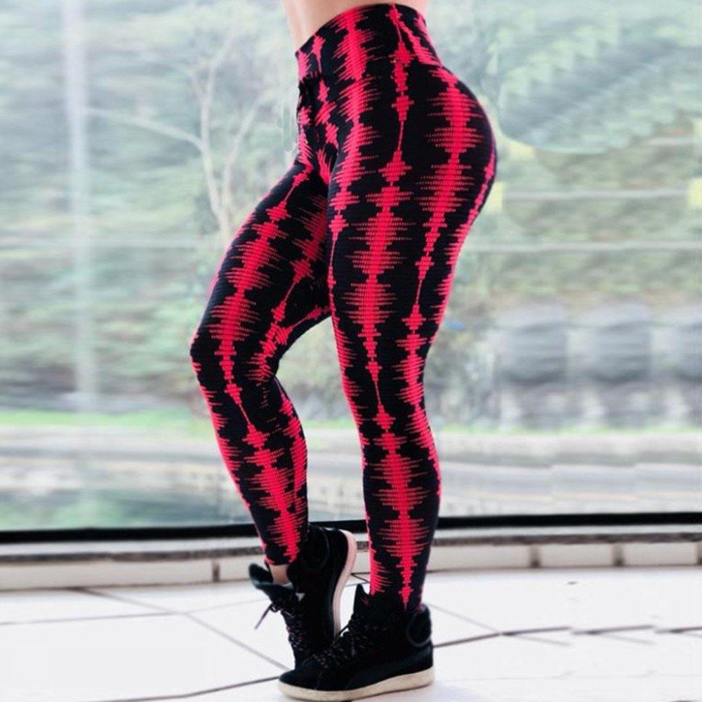 Red And Black Digital Printing Hip High Waist Leggings