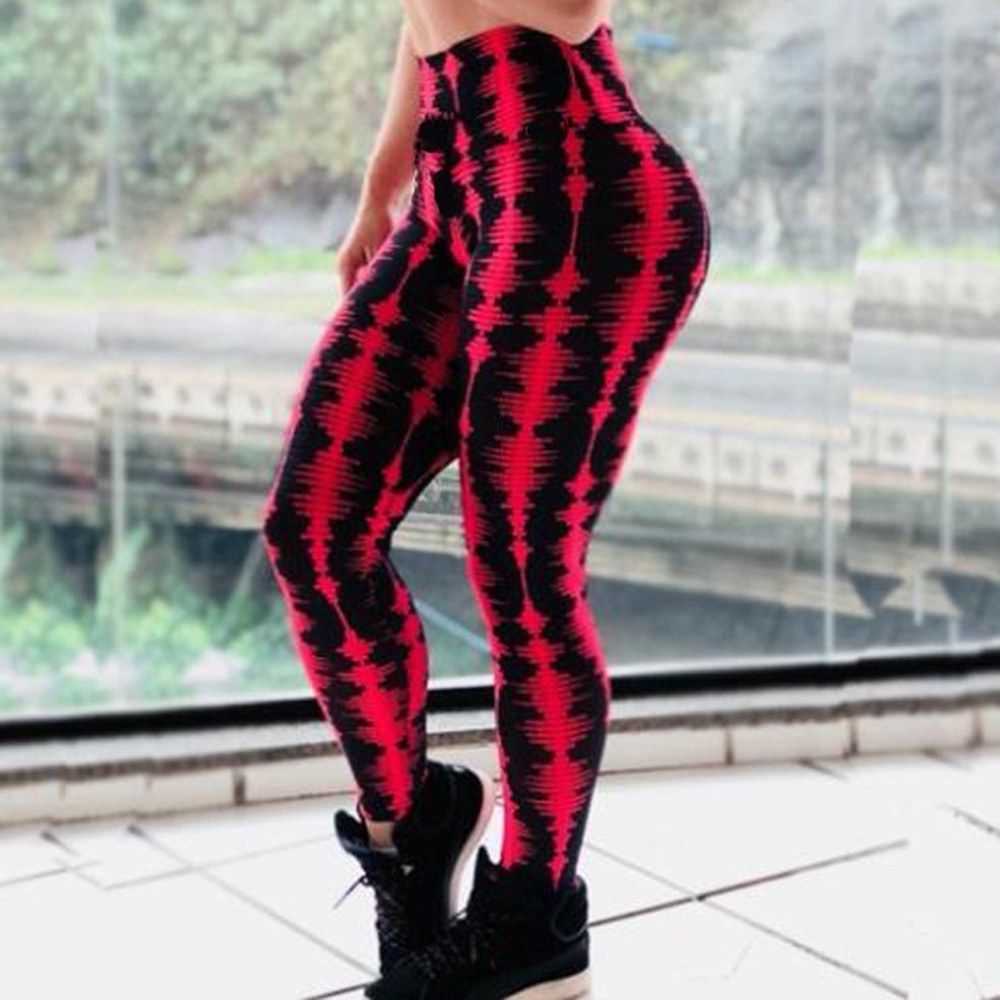 Red And Black Digital Printing Hip High Waist Leggings