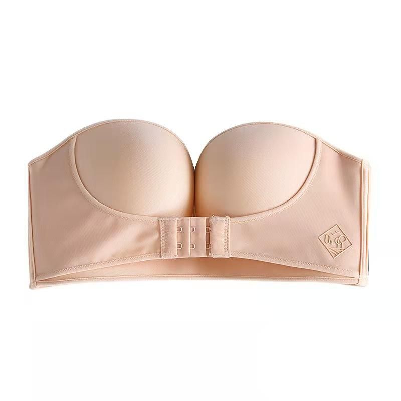 QQ sugar oxygen girl no steel ring gathered bra strapless invisible sexy fashion underwear female small chest thickening color 34/75D