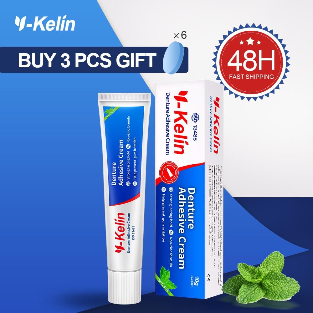 Y-Kelin denture adhesive cream 1/3/12 pack original formula zinc free extra strong hold for upper lower or partials all day