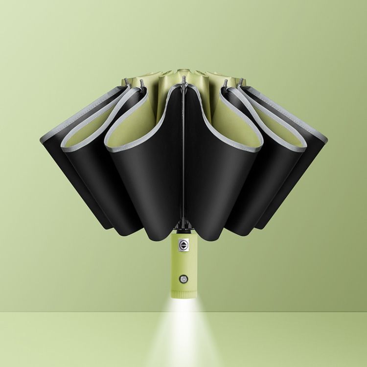 Fully Automatic Vinyl Umbrella Green With Flashlight