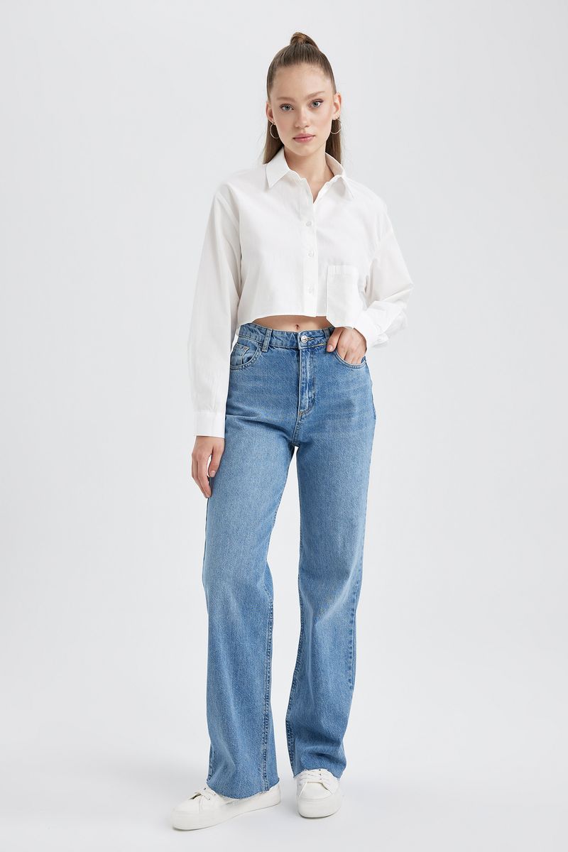 Woman Regular Fit Shirt Neck Woven Long Sleeve Shirt - White