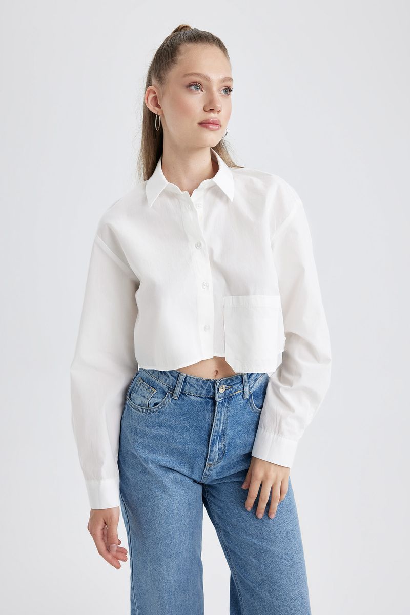 Woman Regular Fit Shirt Neck Woven Long Sleeve Shirt - White