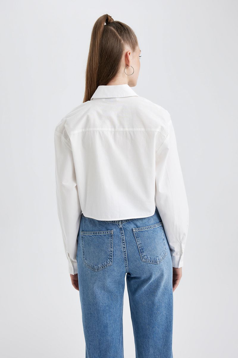Woman Regular Fit Shirt Neck Woven Long Sleeve Shirt - White