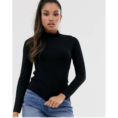 Trendy Turtle Neck Long Sleeve Top Black