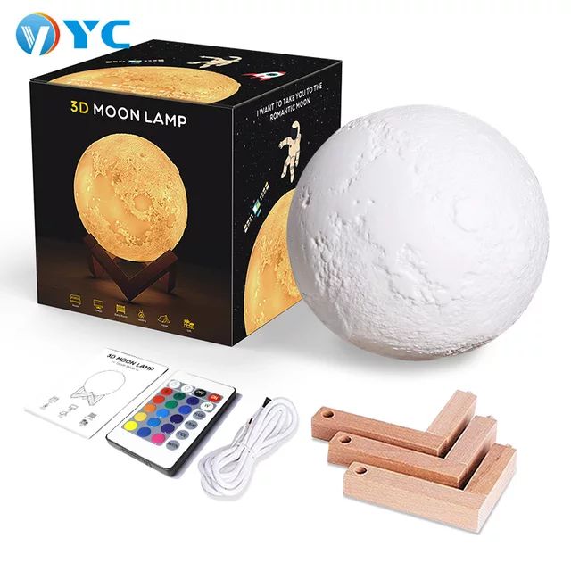 16 Colors 3D Moon Lamp USB LED Night Light Moonlight 12cm