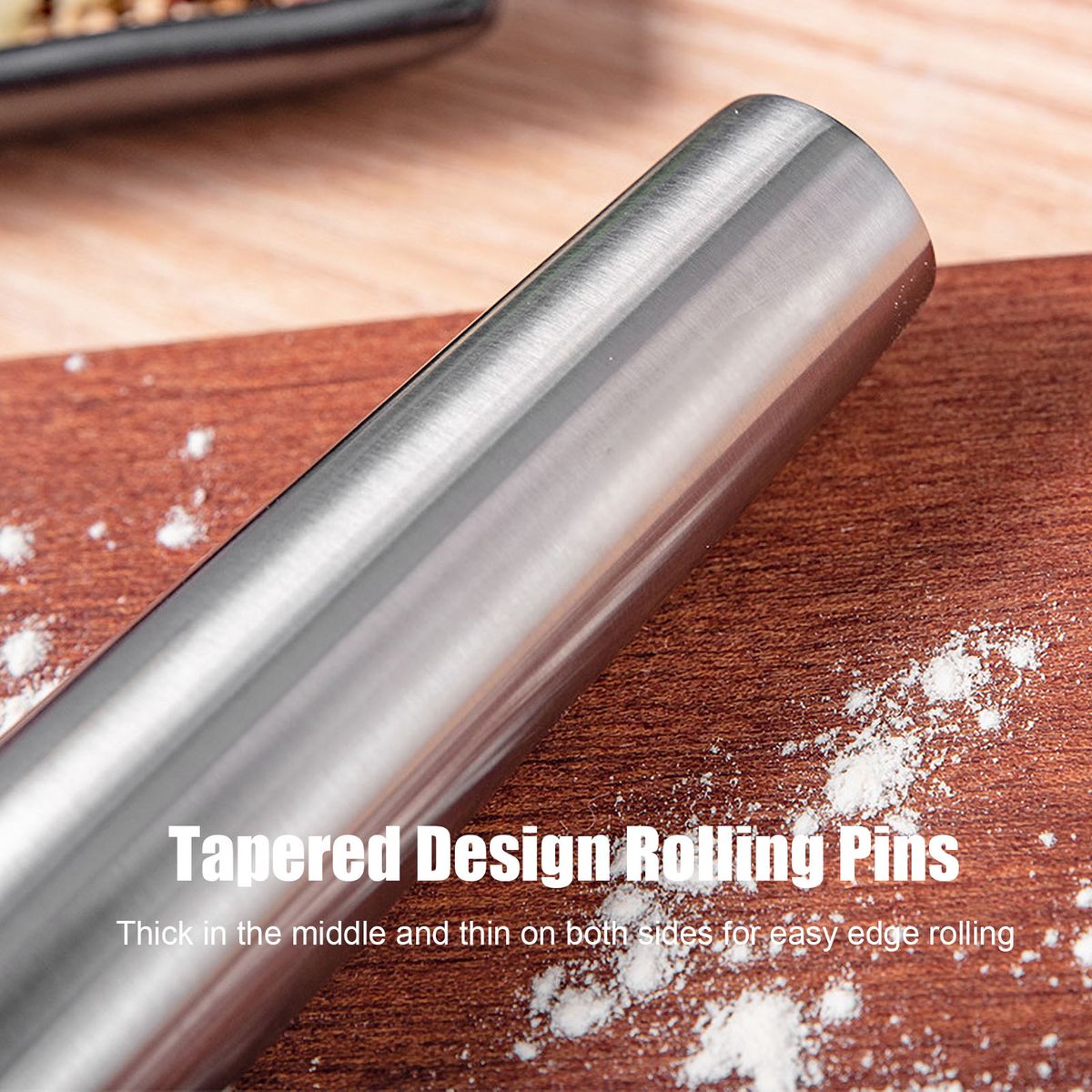 13 Inch Rolling Pins Smooth Stainless Steel Tapered Design