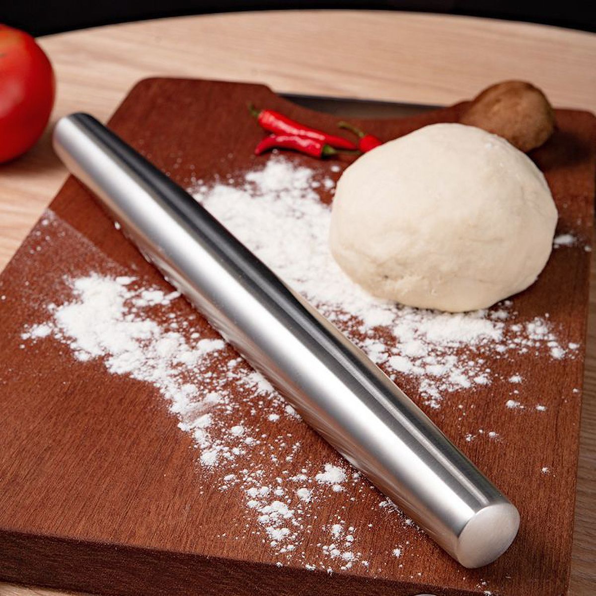 13 Inch Rolling Pins Smooth Stainless Steel Tapered Design