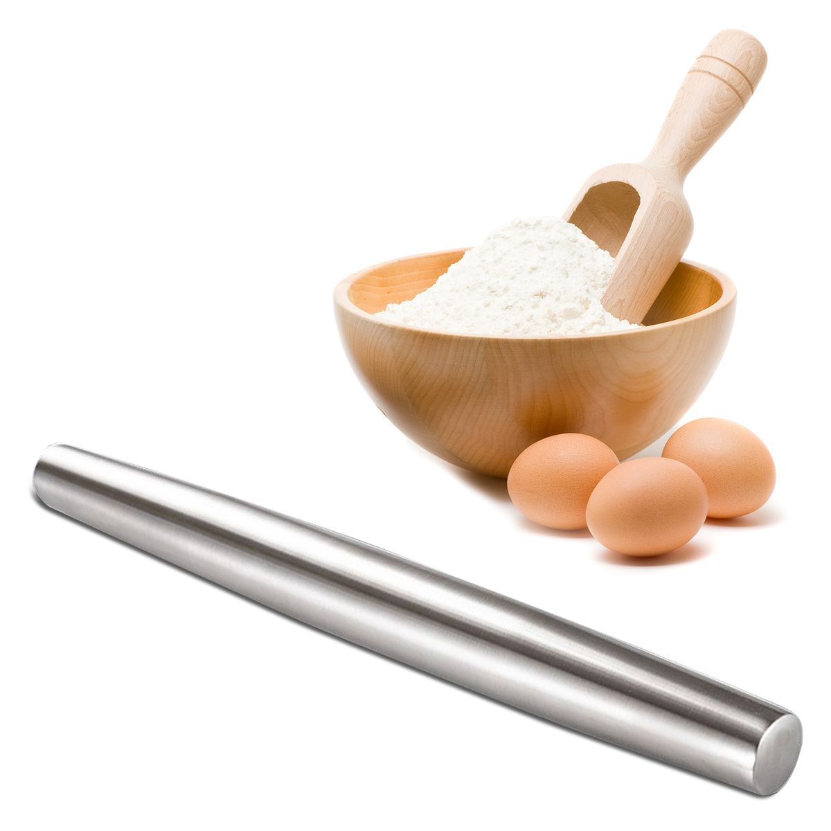 13 Inch Rolling Pins Smooth Stainless Steel Tapered Design