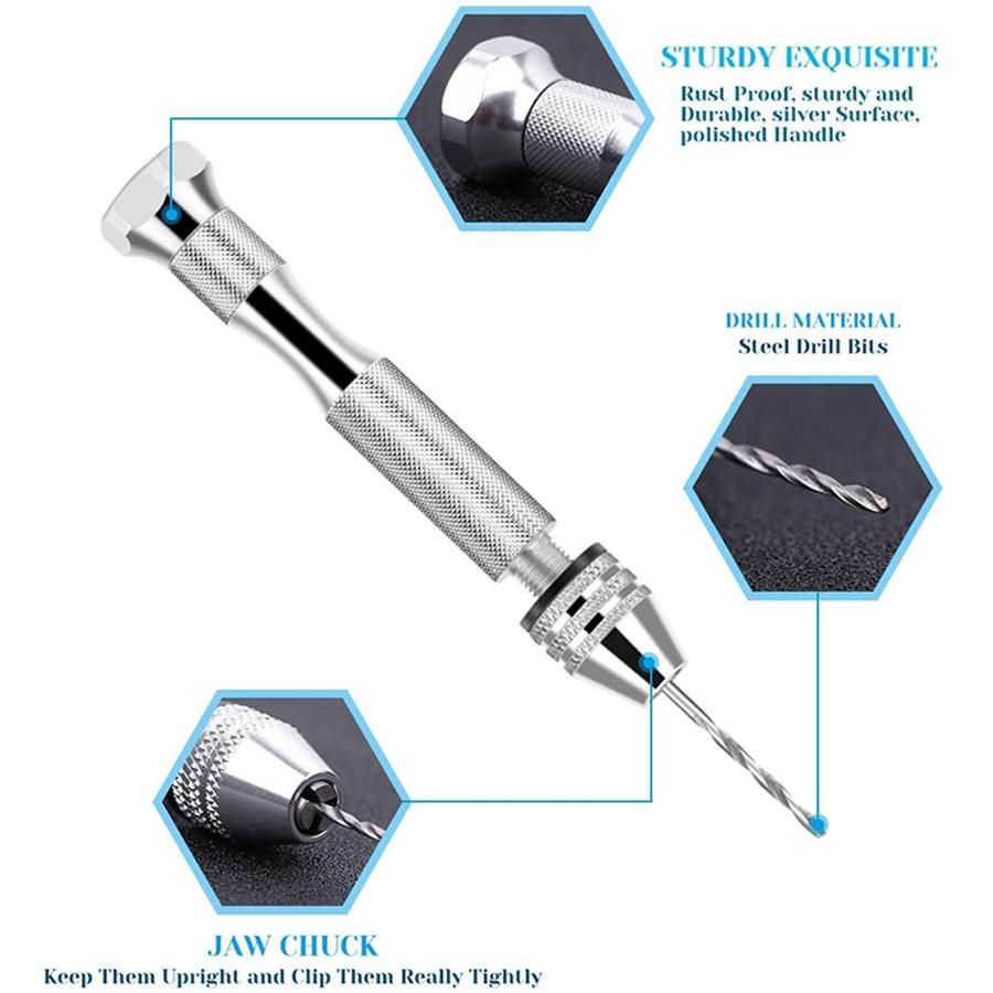 Resin Tools Kit with 1Pcs Pin Vise Hand Drill 10Pcs Drill Bits and 400Pcs Screw Eye Pins for DIY Keychain Pendant Making