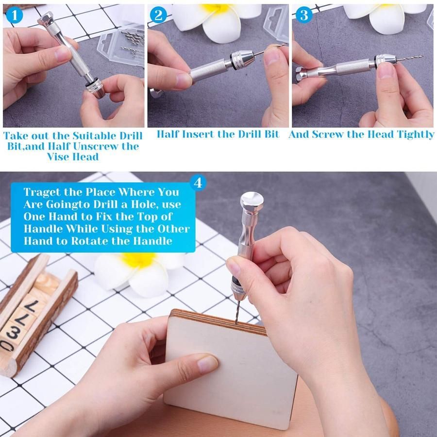 Resin Tools Kit with 1Pcs Pin Vise Hand Drill 10Pcs Drill Bits and 400Pcs Screw Eye Pins for DIY Keychain Pendant Making