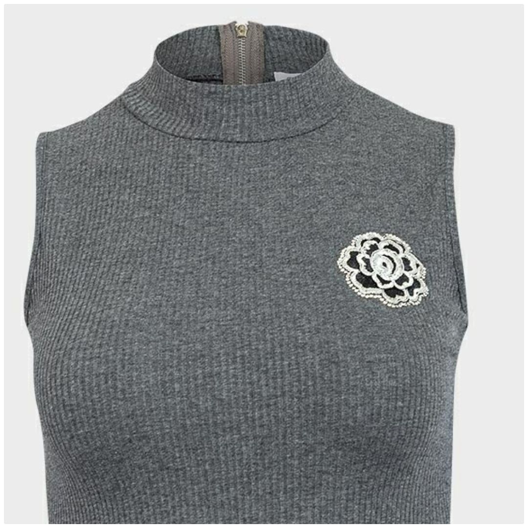 Mfed B Ladies Rose High Neck Ribbed Sleeveless Top