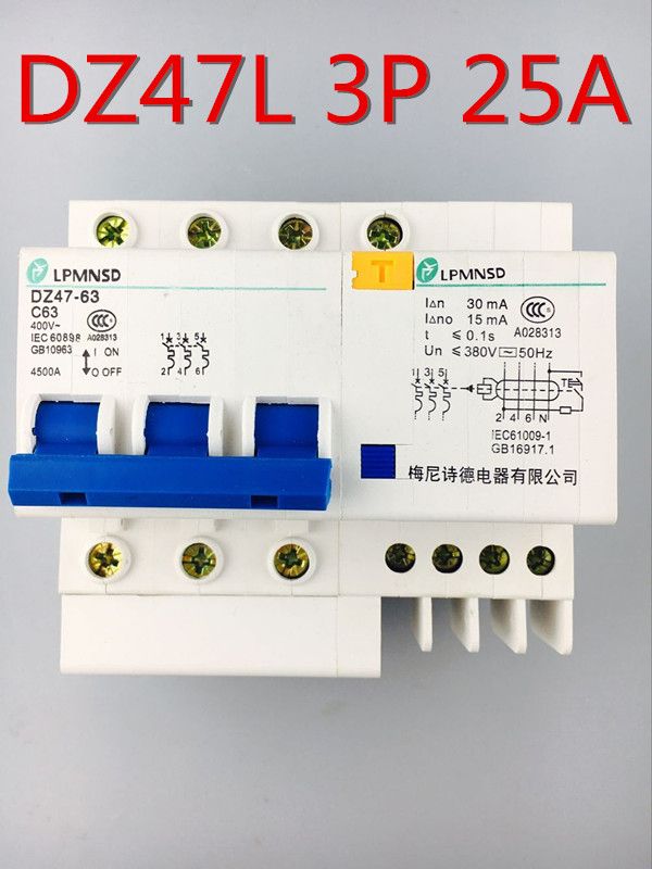 60HZ Circuit Current 3P Residual DZ47LE 400V~50HZ 25A