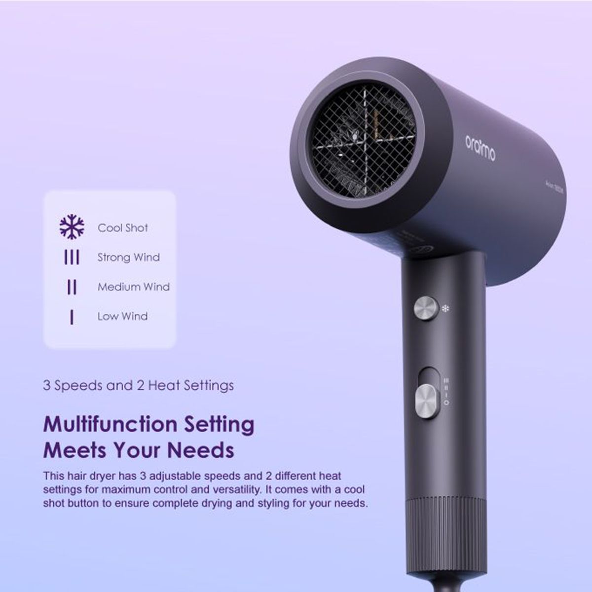 SmartHairDryer 1800W 3 Heat Modes Negative Ion Technology Hair Dryer