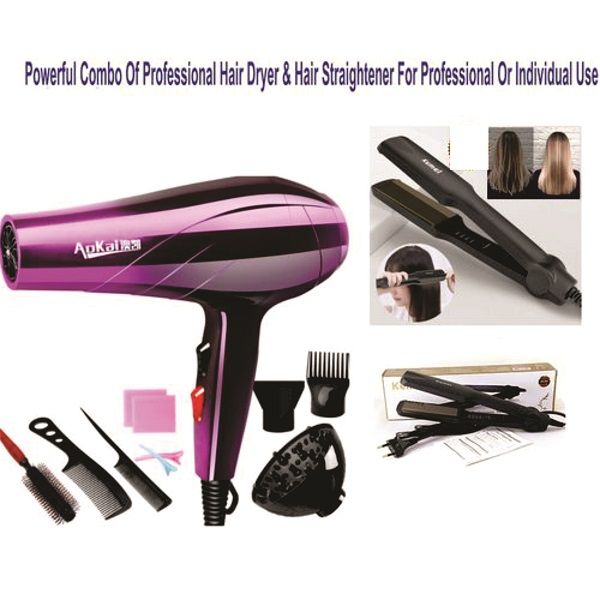 Combo Of Professional Hair Dryer + Hair Straightener.With Freebiees