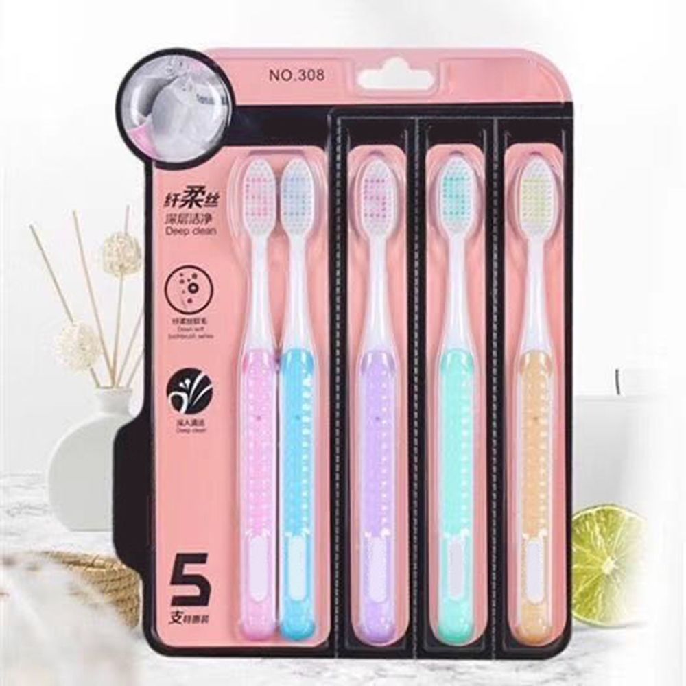 5Pcs Family Pack Toothbrushes Ultra Soft Bristles Ergonomic