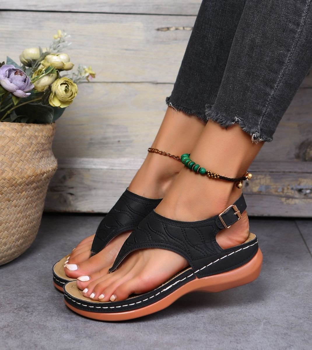Women Leather Wedge Sandals