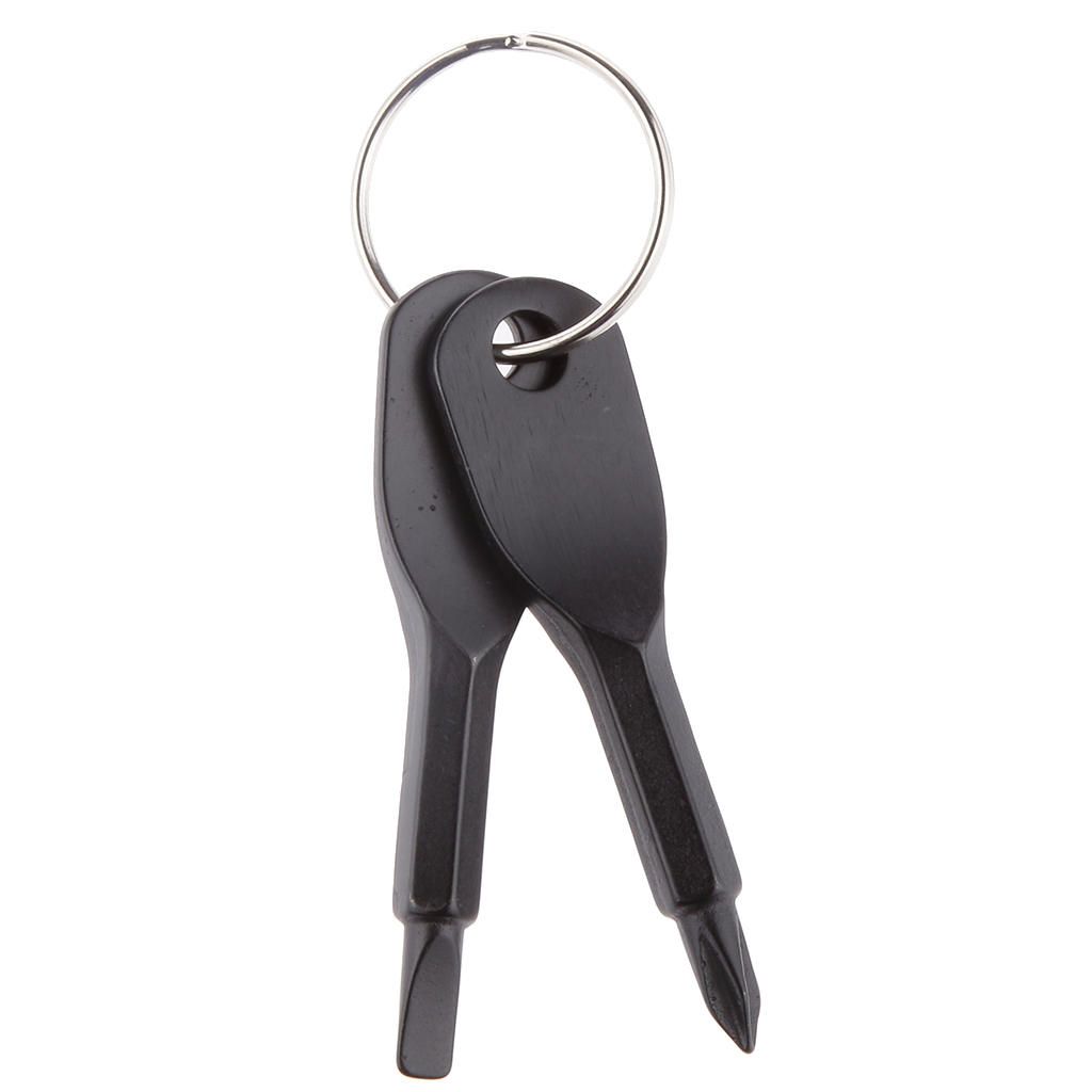 Black 2 Keys Stainless Steel Screwdriver Keychain Outdoor Sport Pocket