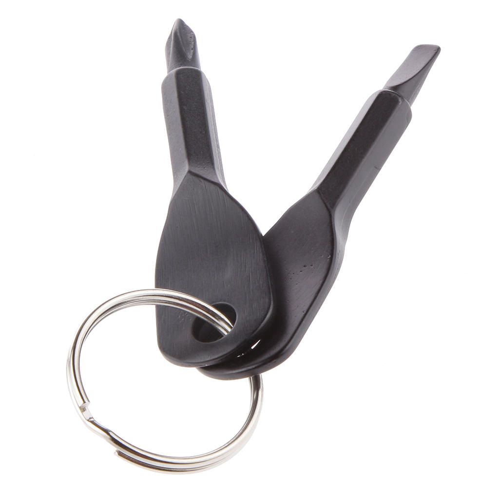 Black 2 Keys Stainless Steel Screwdriver Keychain Outdoor Sport Pocket