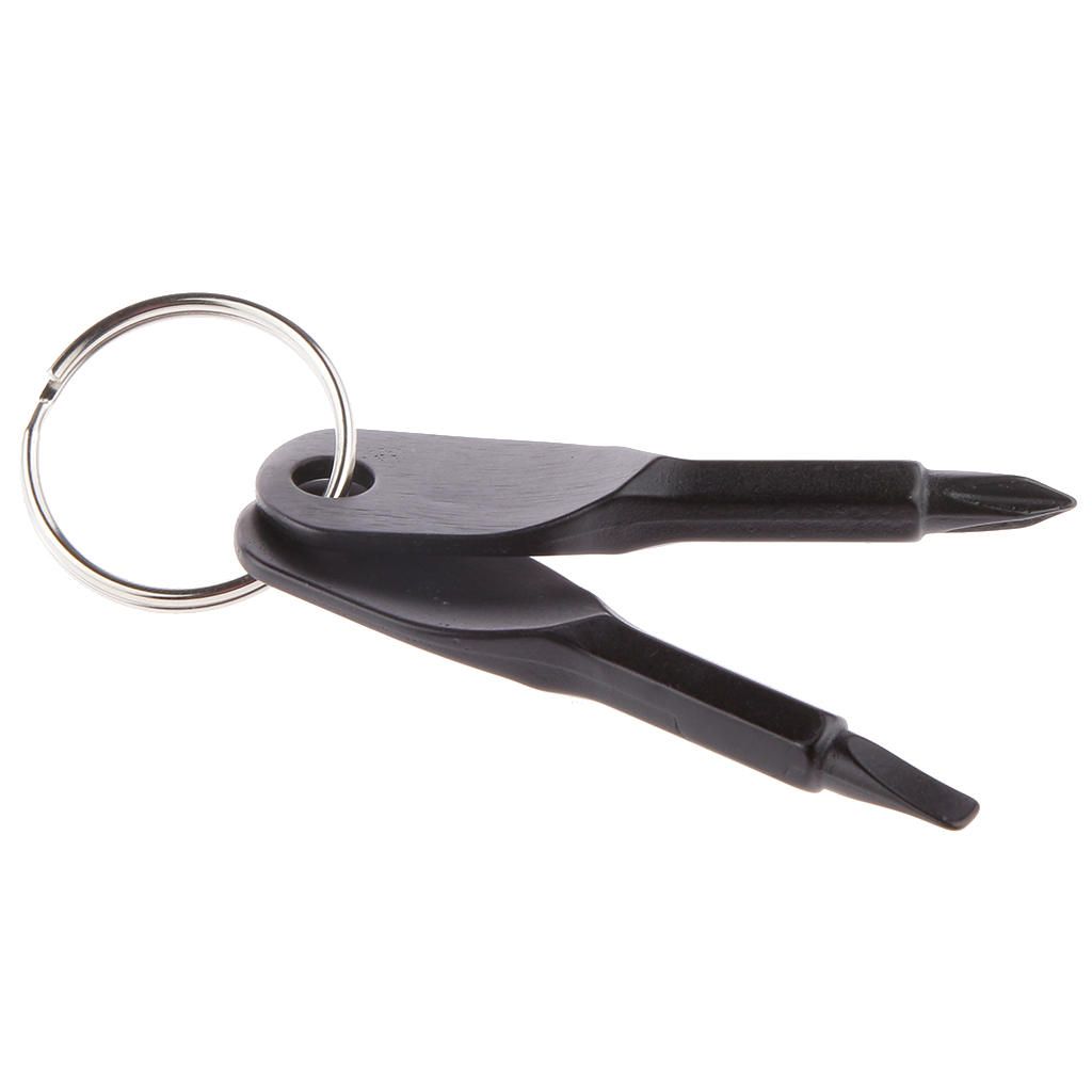 Black 2 Keys Stainless Steel Screwdriver Keychain Outdoor Sport Pocket