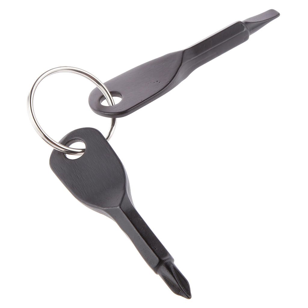 Black 2 Keys Stainless Steel Screwdriver Keychain Outdoor Sport Pocket