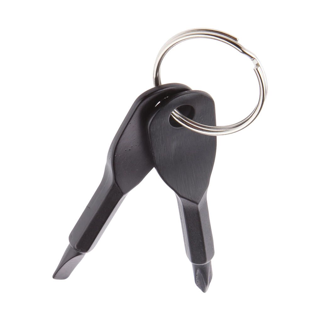 Black 2 Keys Stainless Steel Screwdriver Keychain Outdoor Sport Pocket