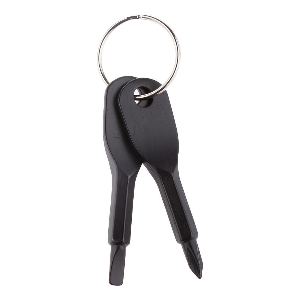 Black 2 Keys Stainless Steel Screwdriver Keychain Outdoor Sport Pocket