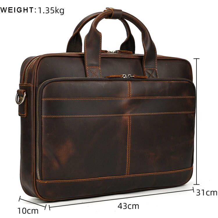 Men Briefcase Genuine Leather Laptop Bag 15.6 Inch PC Doctor Lawyer Computer Bag Cowhide