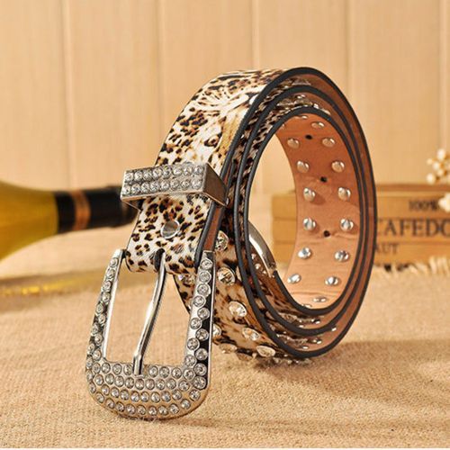 All-match Women's Rhinestone Inlaid Leopard Print Full Diamond Trousers Belts