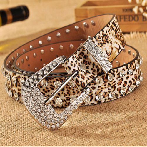 All-match Women's Rhinestone Inlaid Leopard Print Full Diamond Trousers Belts