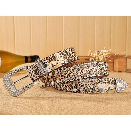 All-match Women's Rhinestone Inlaid Leopard Print Full Diamond Trousers Belts