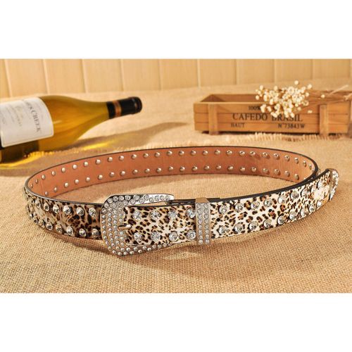 All-match Women's Rhinestone Inlaid Leopard Print Full Diamond Trousers Belts