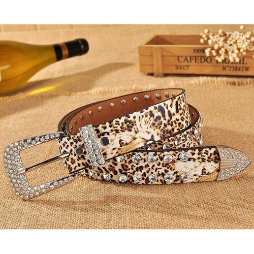 All-match Women's Rhinestone Inlaid Leopard Print Full Diamond Trousers Belts